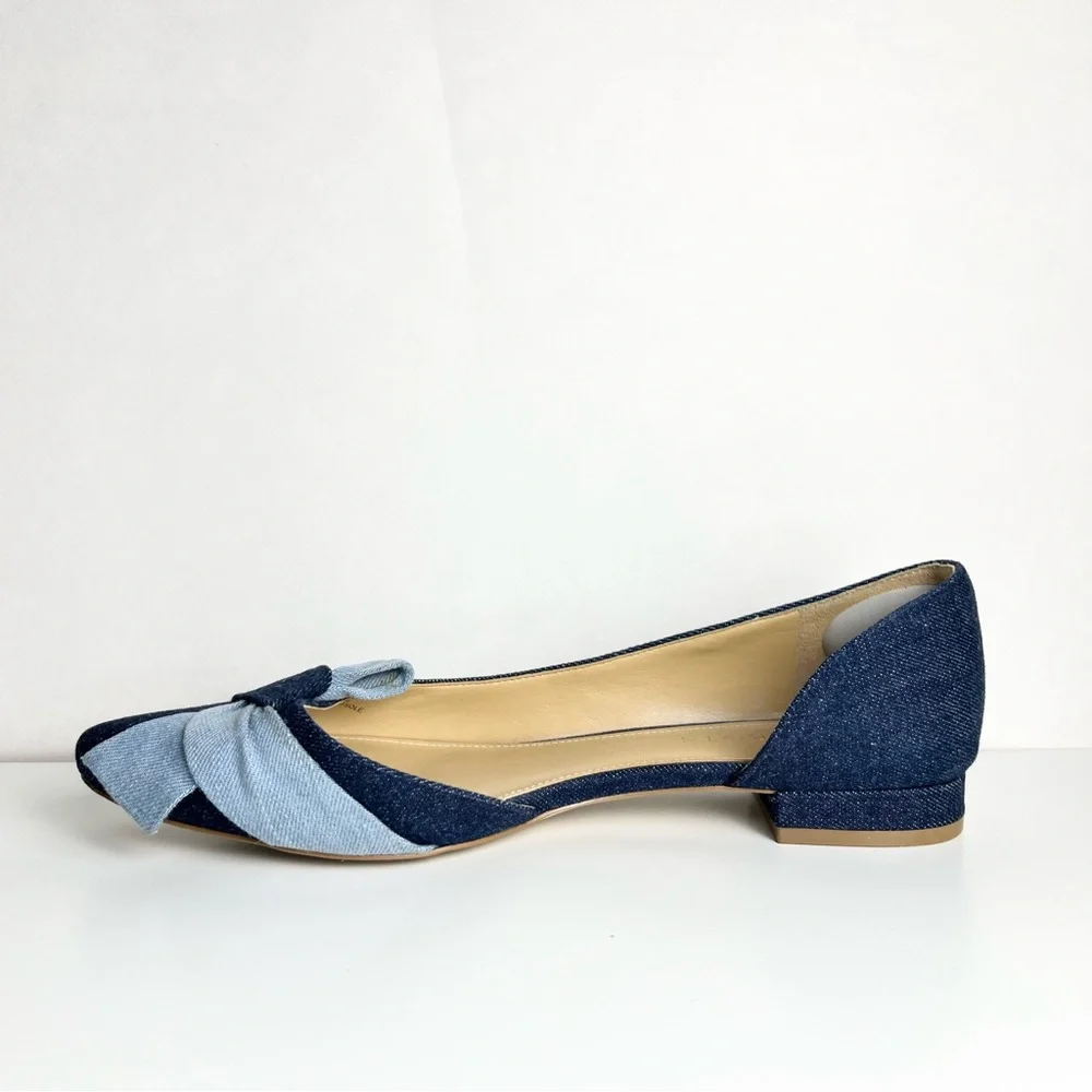 Talbots Edison D'Orsay Bow Flats Shoes 8.5 Blue Denim Classic Preppy Office Chic